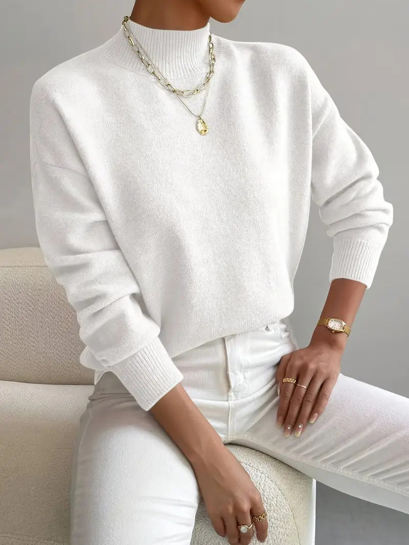 Women's Solid Color Casual and Comfortable Elegant Pullover Knitted Sweater