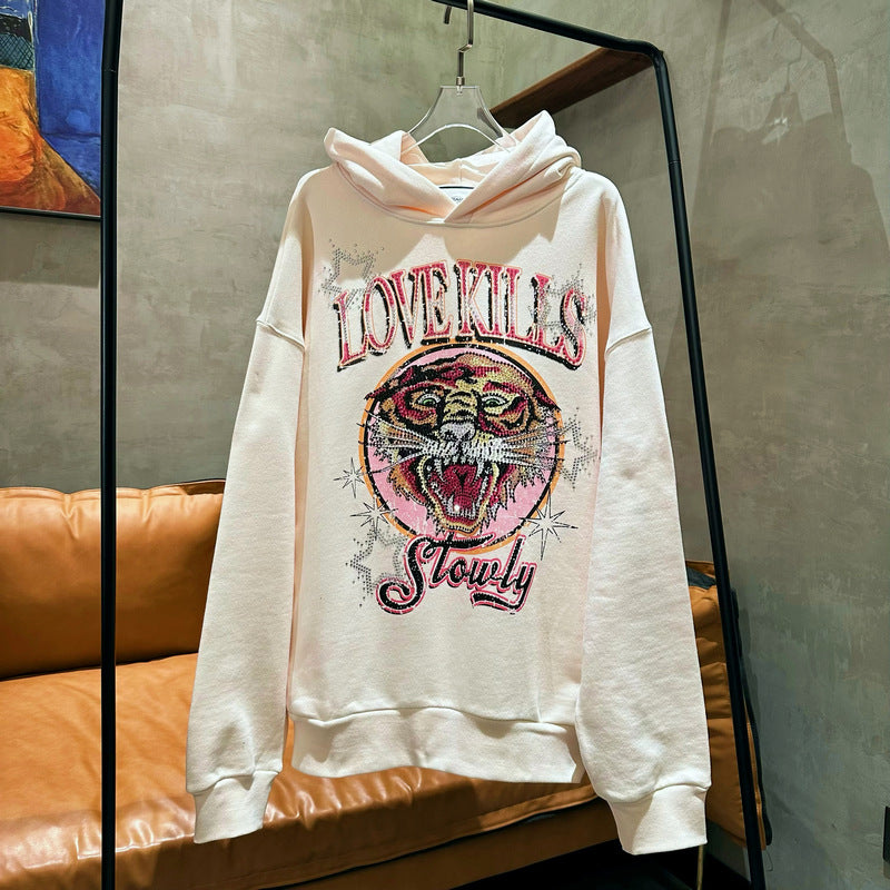 Anime Couple Pullover Sweatshirt with Diamond Detail