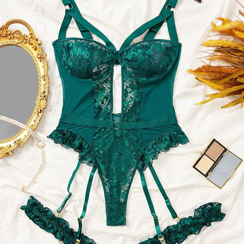 Sexy 3-Piece Lace Bodysuit Lingerie Set