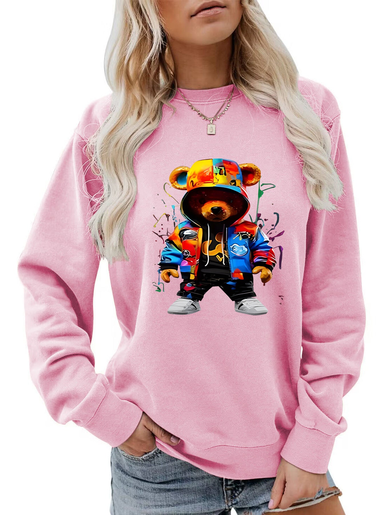 Cozy Cartoon Brushed Hoodie with Heel Collar