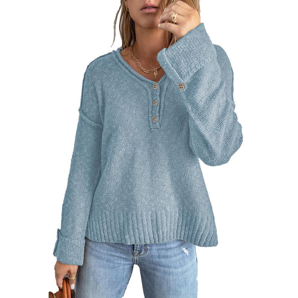 Women's Fashion New Loose Button Knitted Shoulder Sweater
