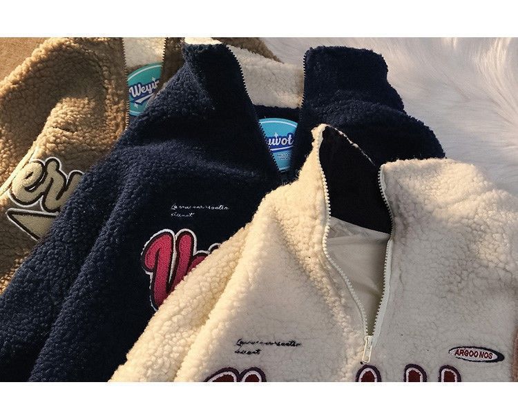 Cozy Retro Half-Zip Lambswool Hoodie with Embroidery