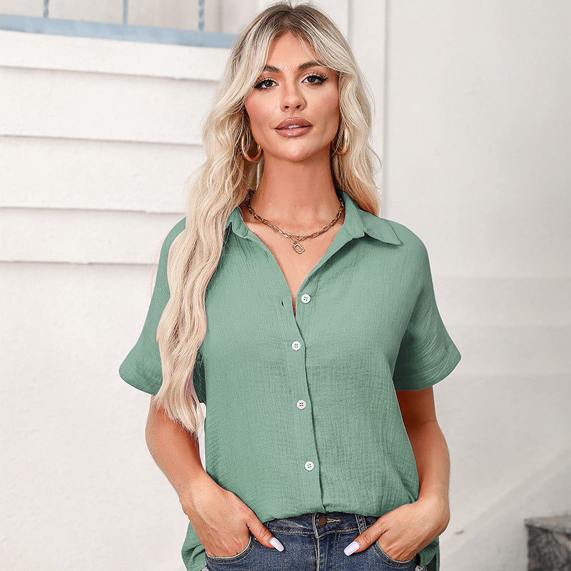 Women's Solid Color Short-sleeve Casual Loose Shirt T-shirt