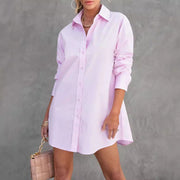 Autumn Simple Loose Long-Sleeve V-Neck Button-Up Shirt Womens Clothing