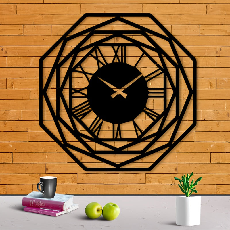 One Piece of a Contemporary Large Metal Wall Clock, Featuring a Geometric Design, Suitable for Living Room Walls, Modern Office Spaces, And Entryway Decoration. A Great Gift for Father'S Day, Made from Weather-Resistant Metal.