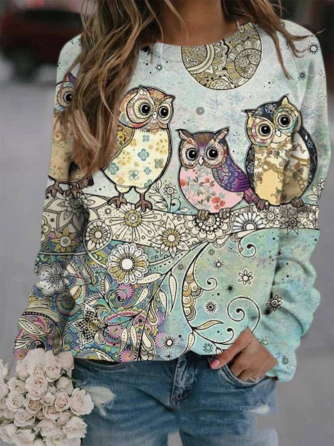 Cute Animal Print Raglan Long-Sleeve Sweatshirt