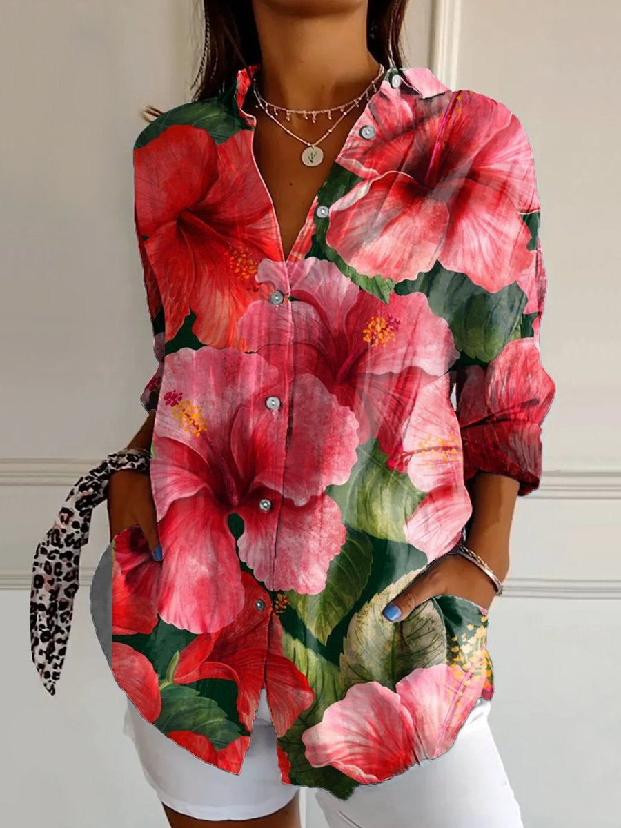 Color Matching Casual Loose Shirt Women's Clothing Button Top