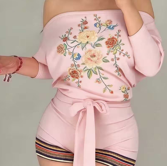 Peacock Print Off-Shoulder Casual Romper