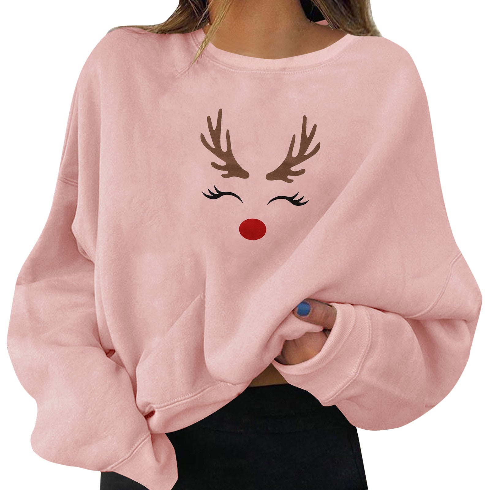 Festive Round Neck Print Christmas Sweatshirt