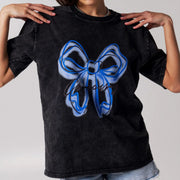 Vintage Distressed Black Bow Tie Shirt – Short Sleeve Chic