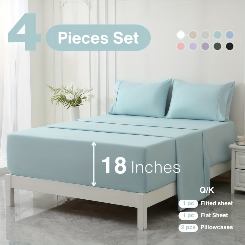 3/4pcs 18 Inch Extra Deep Pocket Bed Sheets Sets, Fits Deep Mattress, Breathable & Cooling Bed Sheets, Hotel Luxury Bed Sheet Set