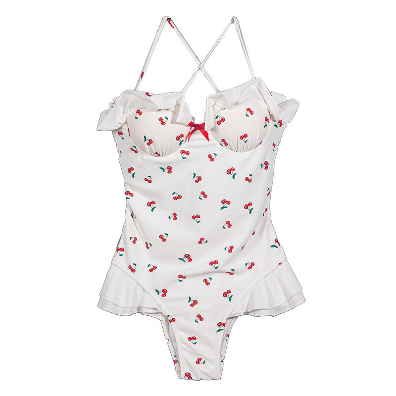 Women's Slim Looking Belly Covering Sweet Student Hot Spring One Piece Swimsuit