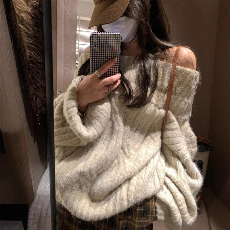 Off-shoulder Soft and Cuddly Faux Mink Knit Top