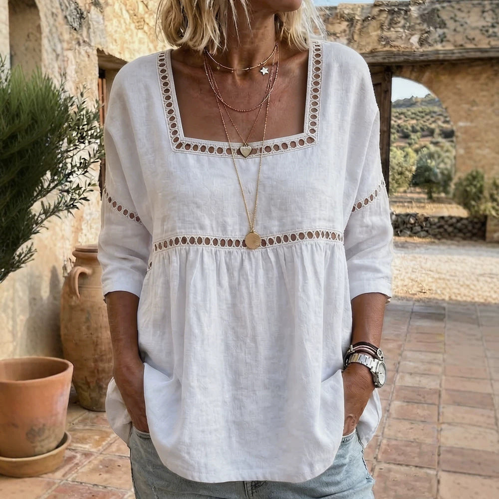 Loose-fitting Casual Hollow-out Shirt For Women