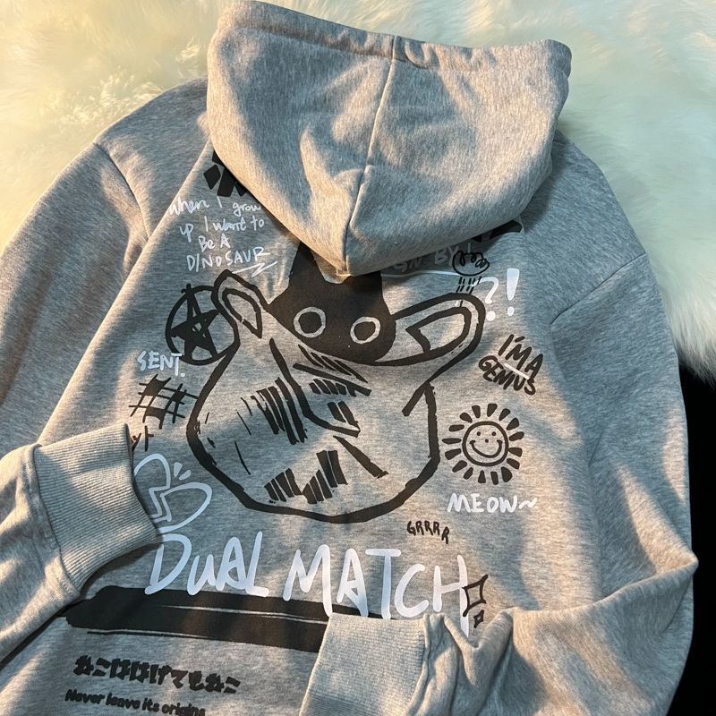 Korean Style Loose Cartoon Anime Hoodie for Women