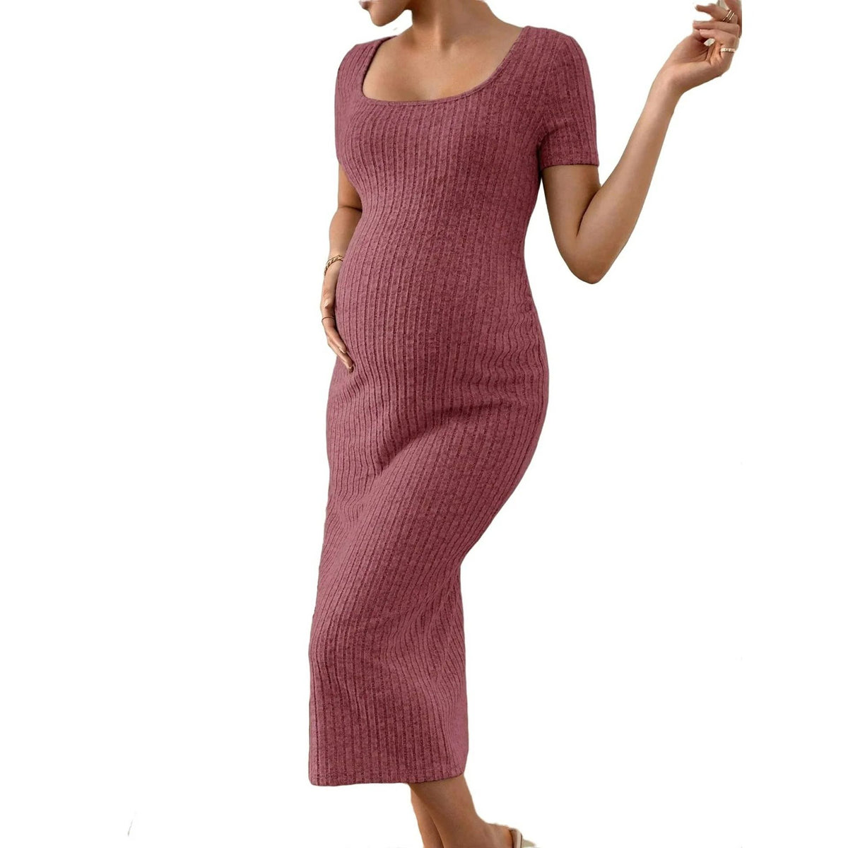 Elegant Knitted Short-sleeve Maternity Dress