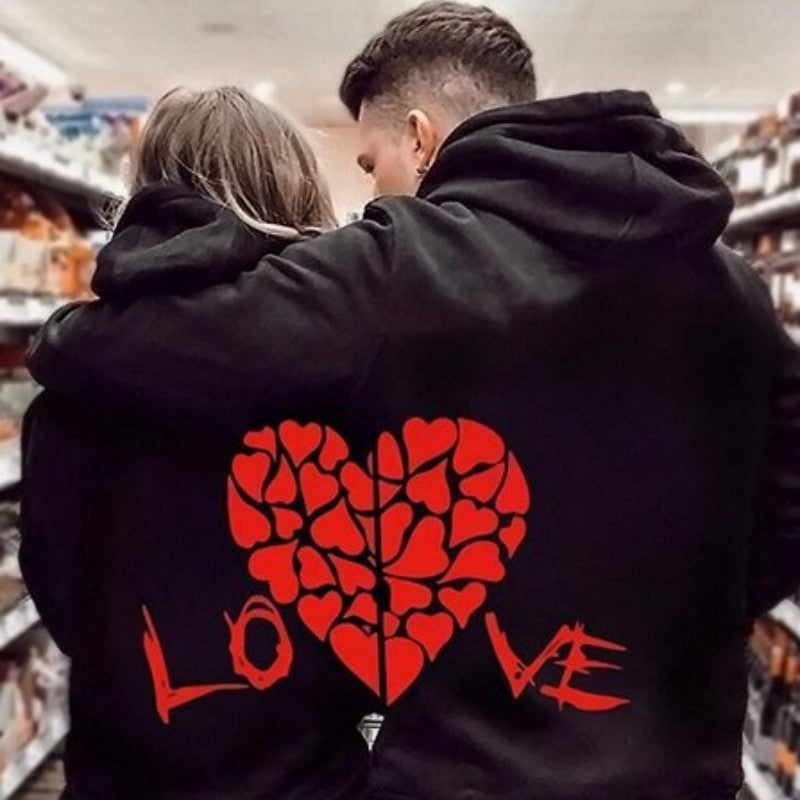 Cozy Heart Print Drop-Shoulder Fleece Sweatshirt