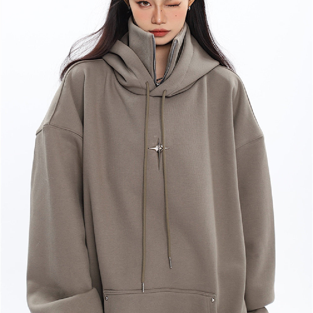 Edgy Metal Hooded Sweatshirt - Cozy Loose Fit Hoodie