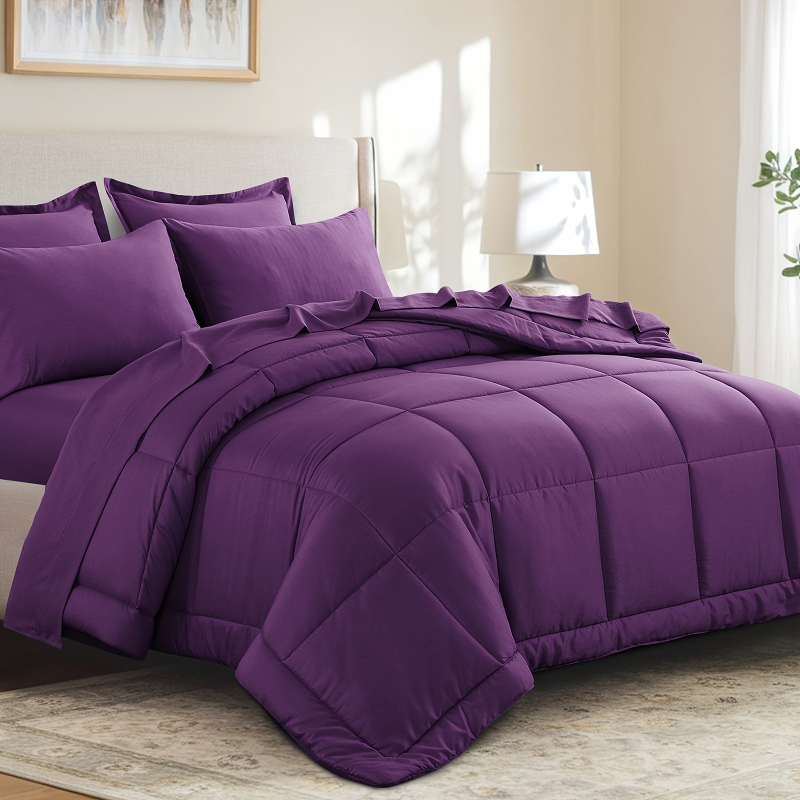 7pcs Ultra-Soft Bed In A Bag, Down Alternative Bedding Sets With All Season Quilted Comforter, Flat Sheet, Fitted Sheet, Pillowcases -Gifts For The Family And Friends