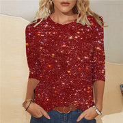 Sequin T-shirt With Three-quarter Sleeves And A Crew Neck For Women