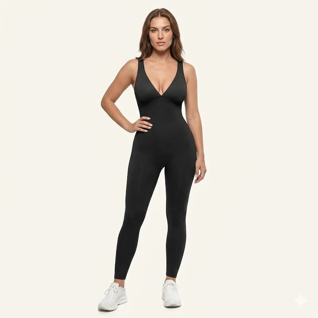 Deep V Shapewear With Chest Support Breathable High-Waisted Tummy Control Jumpsuit