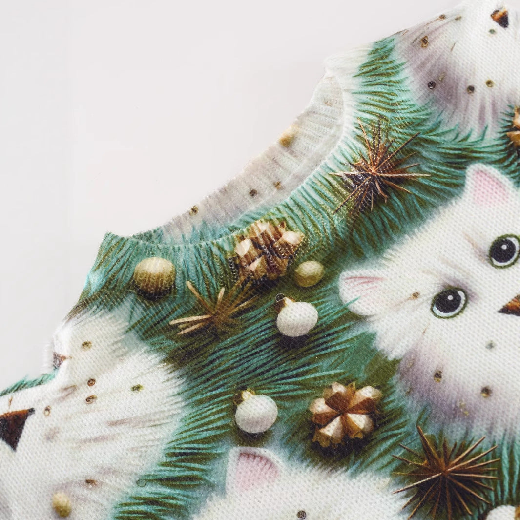 Women's Round Neck Long Sleeve Cat Printing Sweater