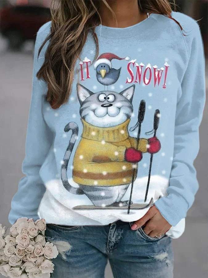 Women's Casual 3D Print Loose Pullover Sweater