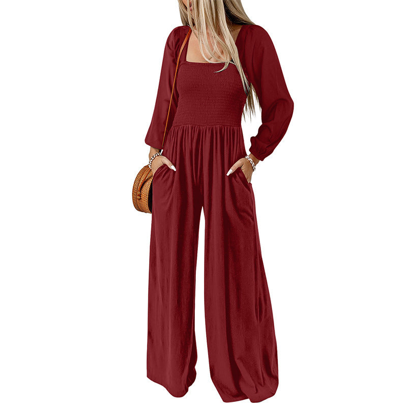Women's Solid Color High-Waist Wide Leg Trousers