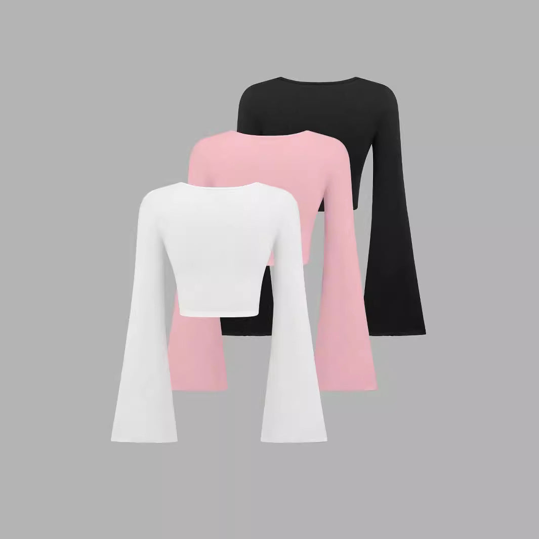 Slim-Fit Scoop Neck Bell Sleeve Crop Top