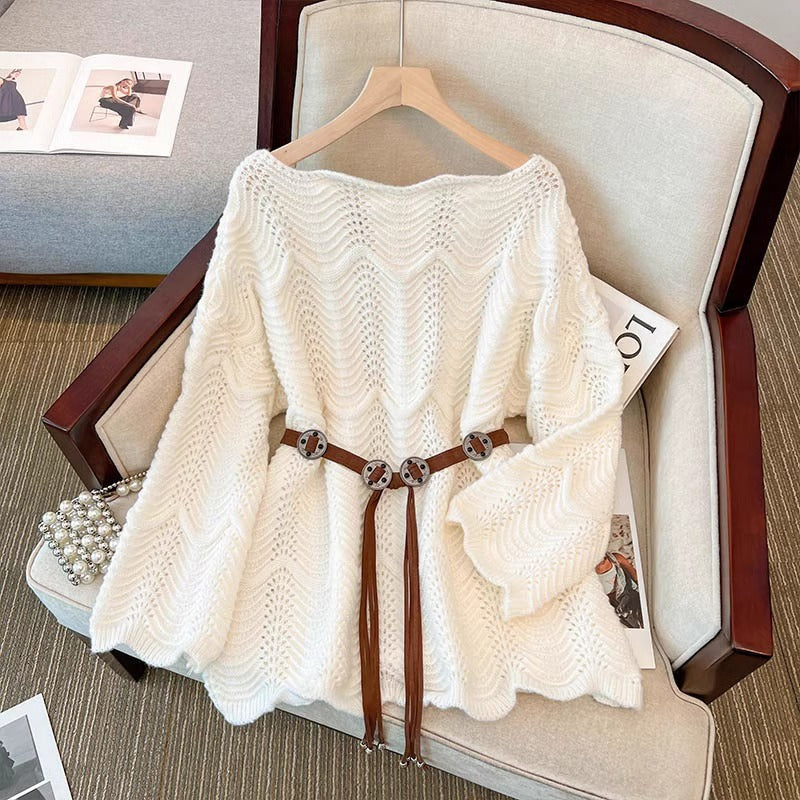 Mid-length Loose Outer Wear Off-the-shoulder Soft Glutinous Sweater
