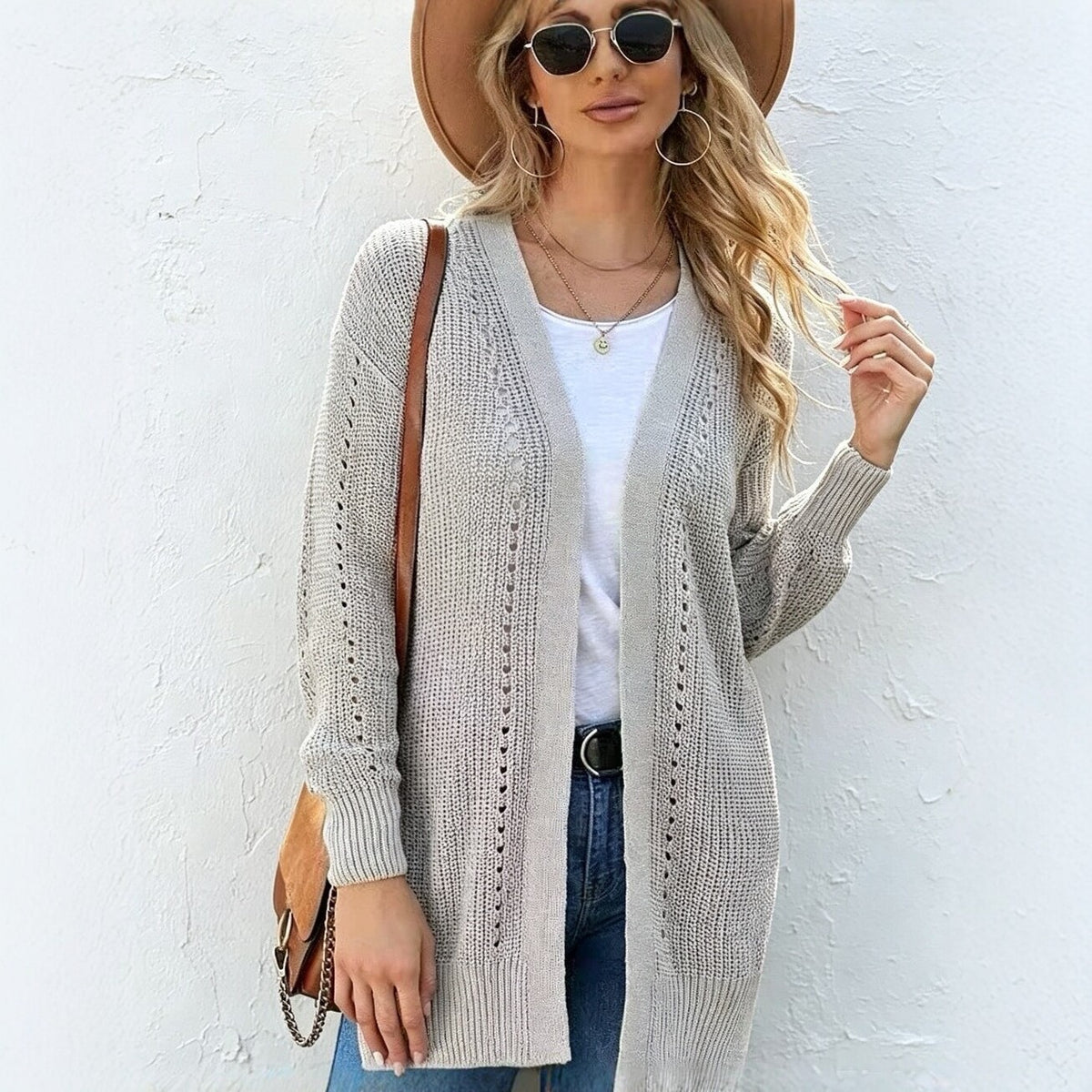 Hollow-out Womens Loose-fitting Laid-back Style Coat Sweater