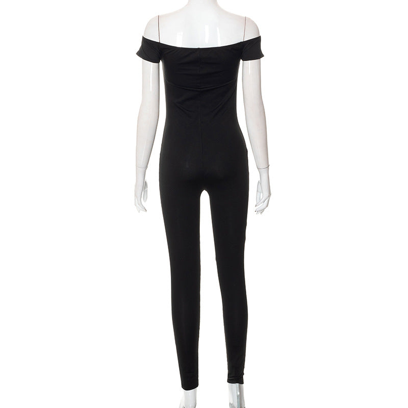 Off-shoulder Short Sleeve Exercise Casual Pants Jumpsuit
