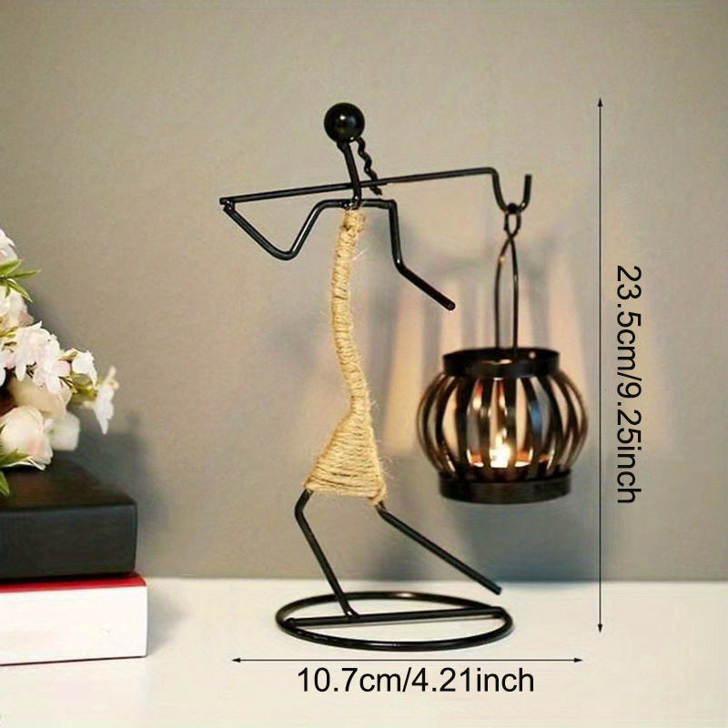 1pc Metal Shaped Candle Holder With A Lady Character Design, Christmas Decoration, Christmas Candle Holder