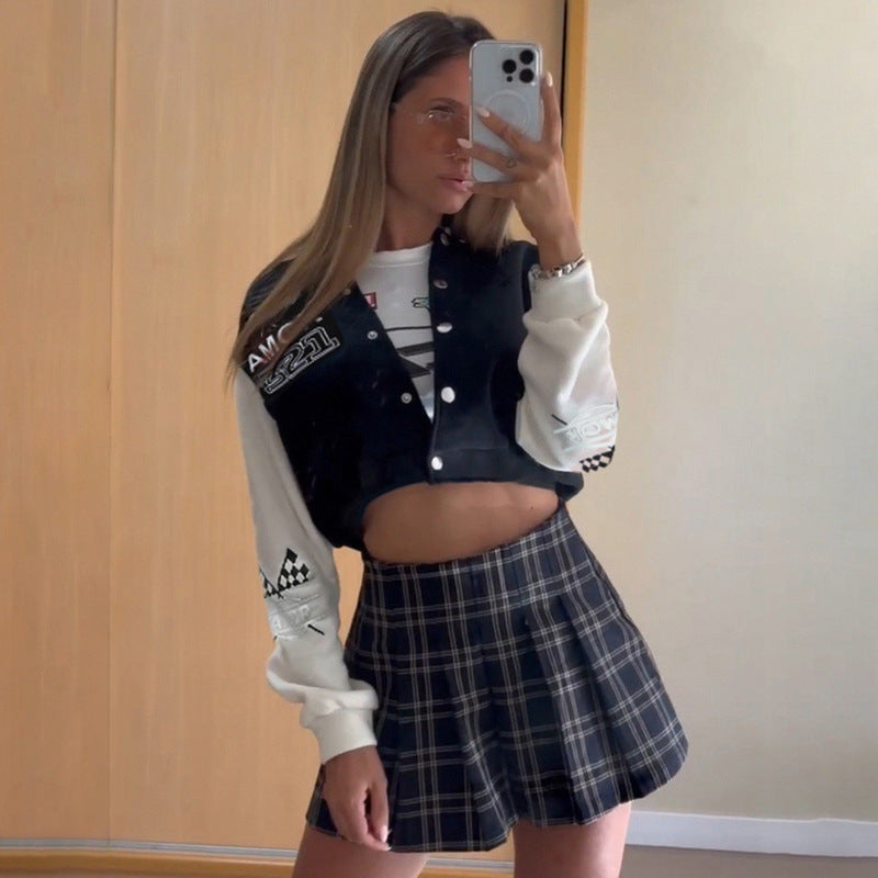 Retro Colorblock Varsity Jacket for Women