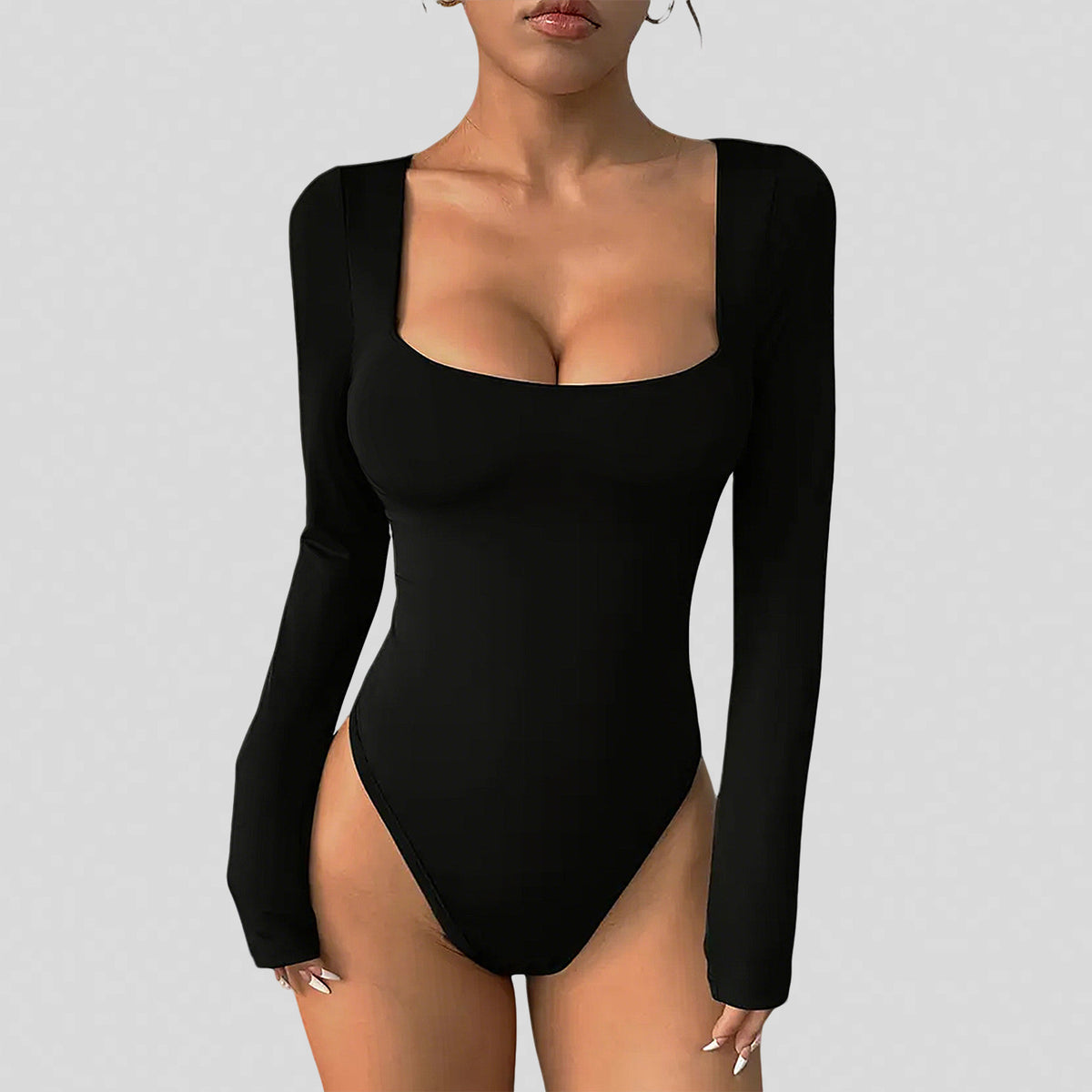 Women's Square Neck Long Sleeve Stretchy Yoga Bodysuit