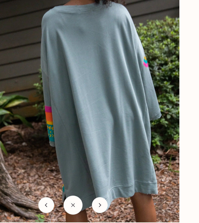 Cozy Rainbow Printed Oversized Crew Neck Sweatshirt