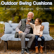 Outdoor Swing Cushions, 3 Seat Porch Swing Cushion Replacement With Backrest, Swing Cushions For Outdoor Furniture, For Patio, Backyard, Porch Garden Bench Cushion