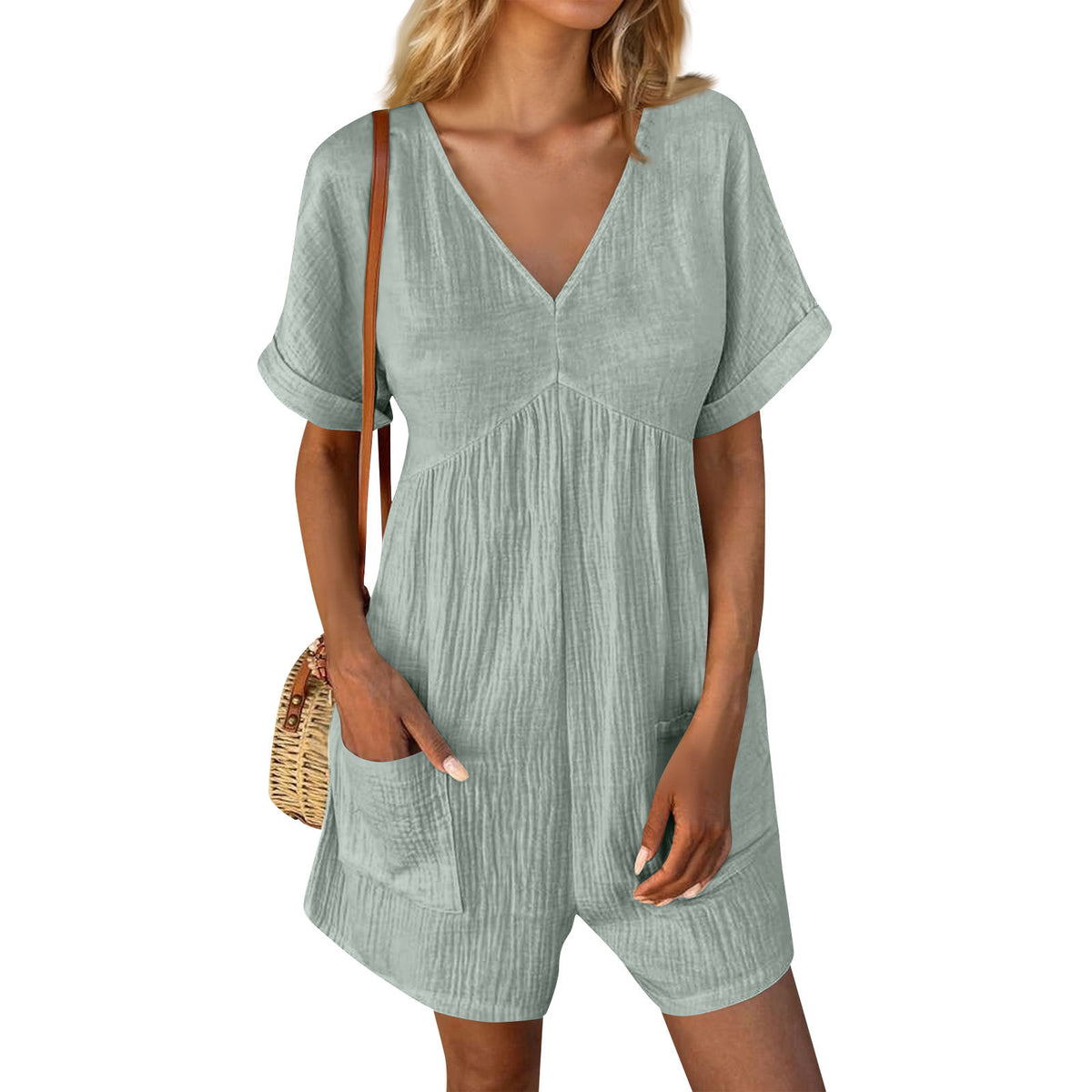 V-Neck Batwing Sleeve Pocket Jumpsuit