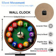 Non-Electric 2D Flat Billiard Theme Wooden Round Wall Clock, Farmhouse Style Home Decor, Suitable for Kitchen, Bedroom, Office, No Ticking Sound, Battery Not Included, St. Patrick's Day Mother's Day Gift, 9.8x9.8 Inches, 2D Flat