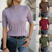 Sequin Half-Neck Slim-Fit T-Shirt Top Womens