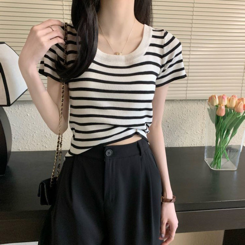 Casual Slim-Fit Striped Short-Sleeve Tee