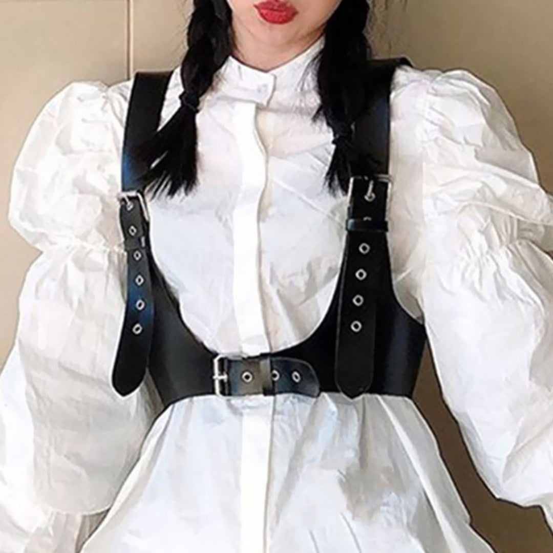 Gothic Punk PU Leather Wide Strap Vest Belt