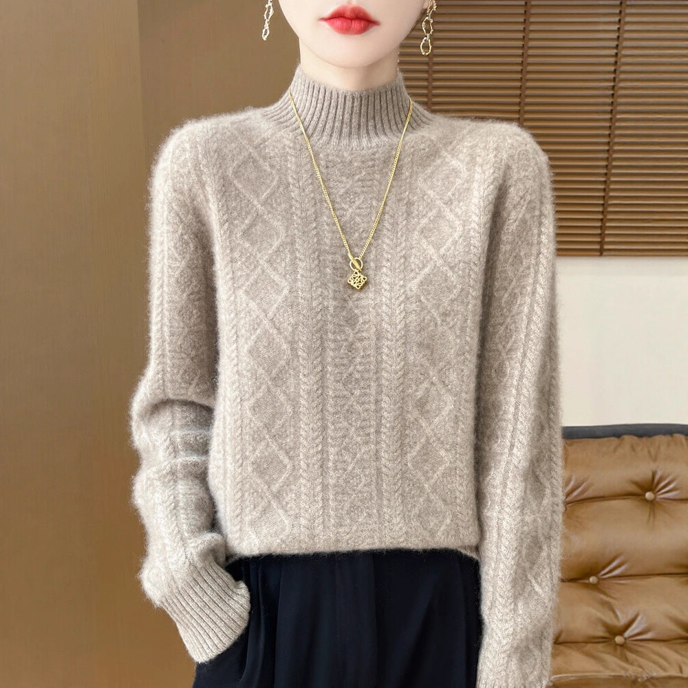 Women's Semi-high Neck Versatile Loose Knit Sweater Thickened Base Layer