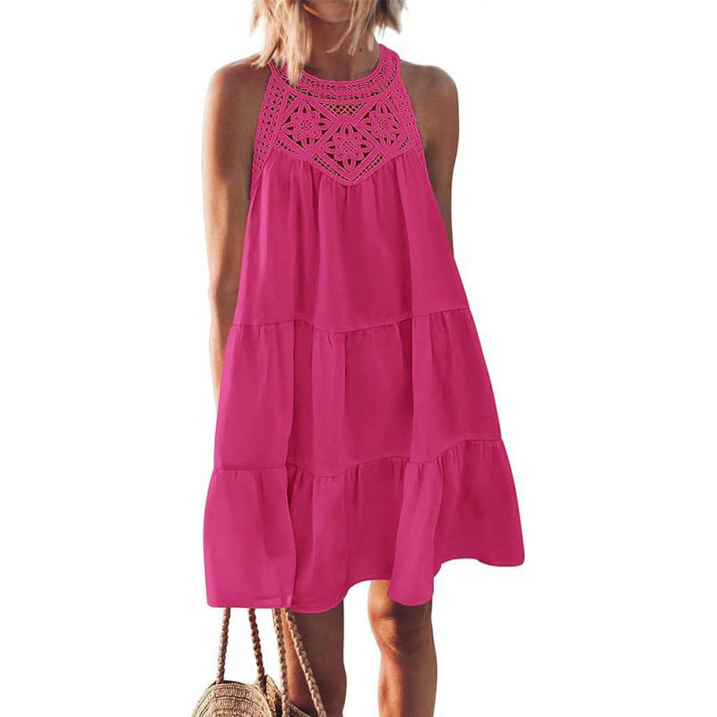 Summer Hollow Out Backless A-Line Beach Mini Dress
