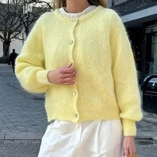 Round Neck Single-breasted Cardigan Women's Sweater