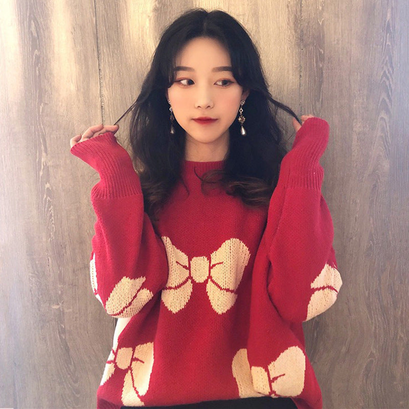 Women's Loose Top Student Cute Red Sweater