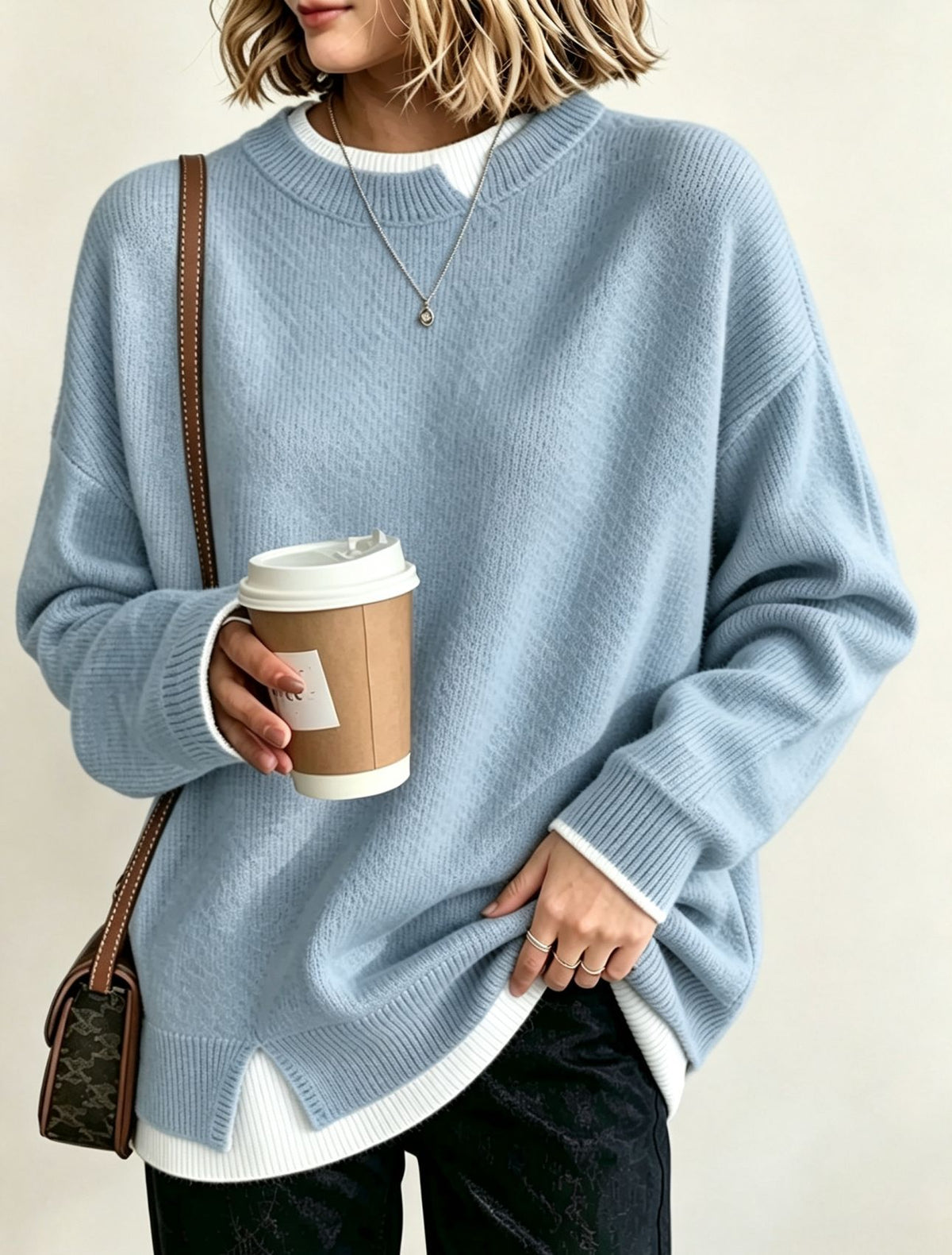 Womens Fashion Loose-fit Knitted Pullover Top