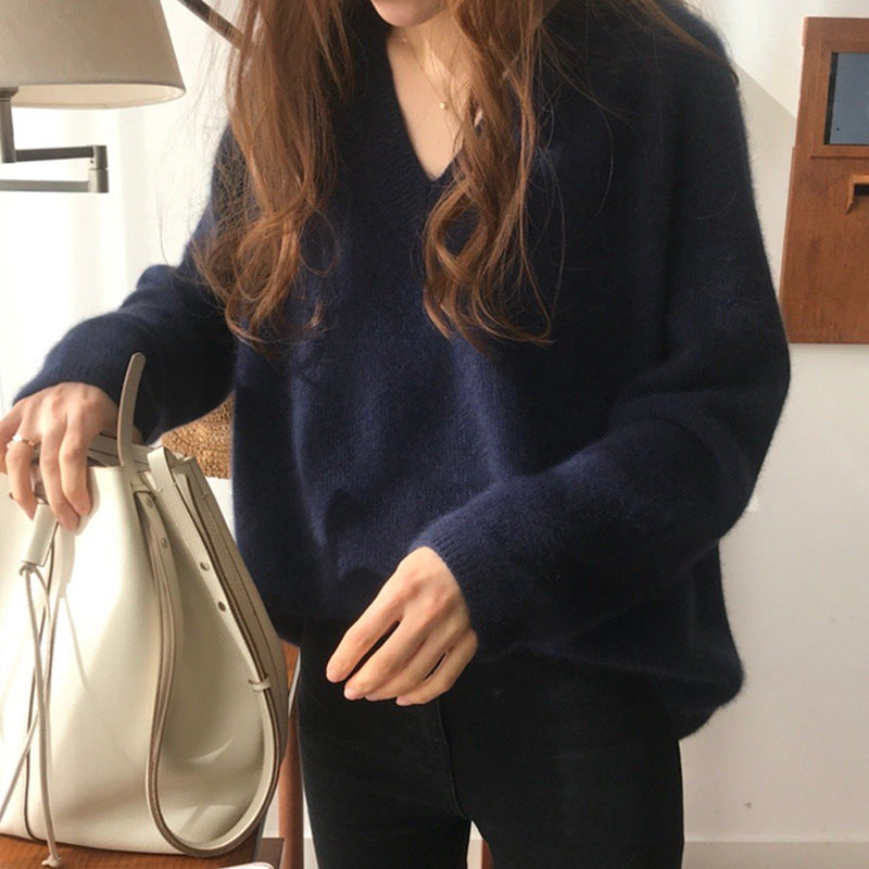 Japanese Style V-Neck Knit Sweater for Women