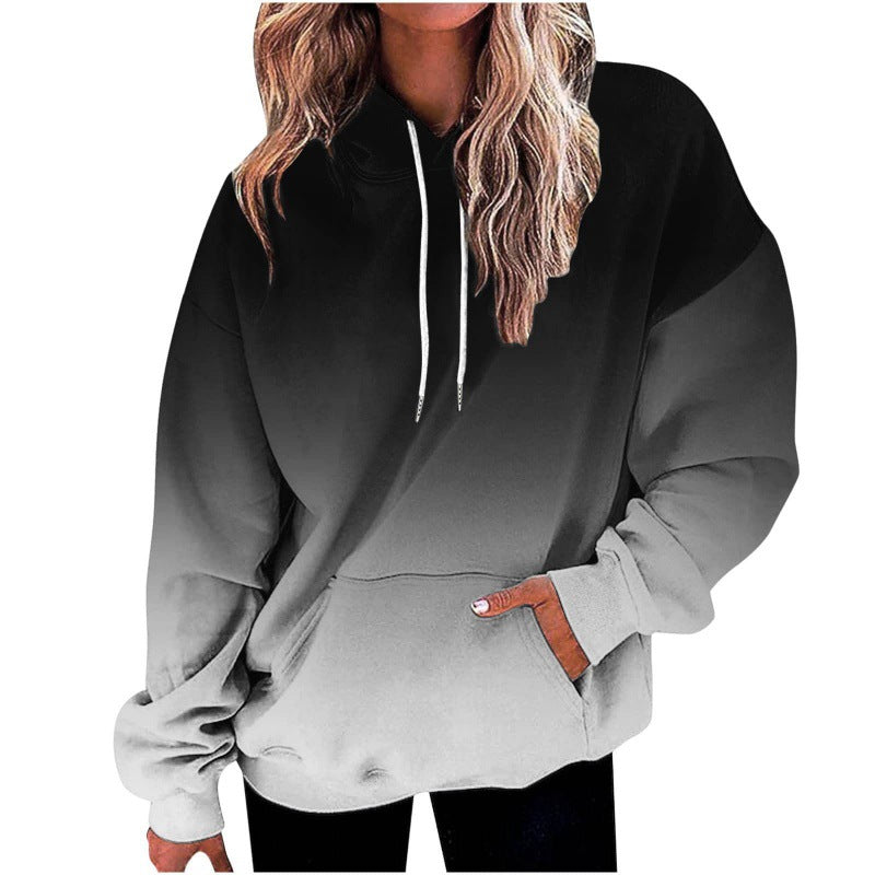Women's Digital Print Loose Fit Hooded Sweater