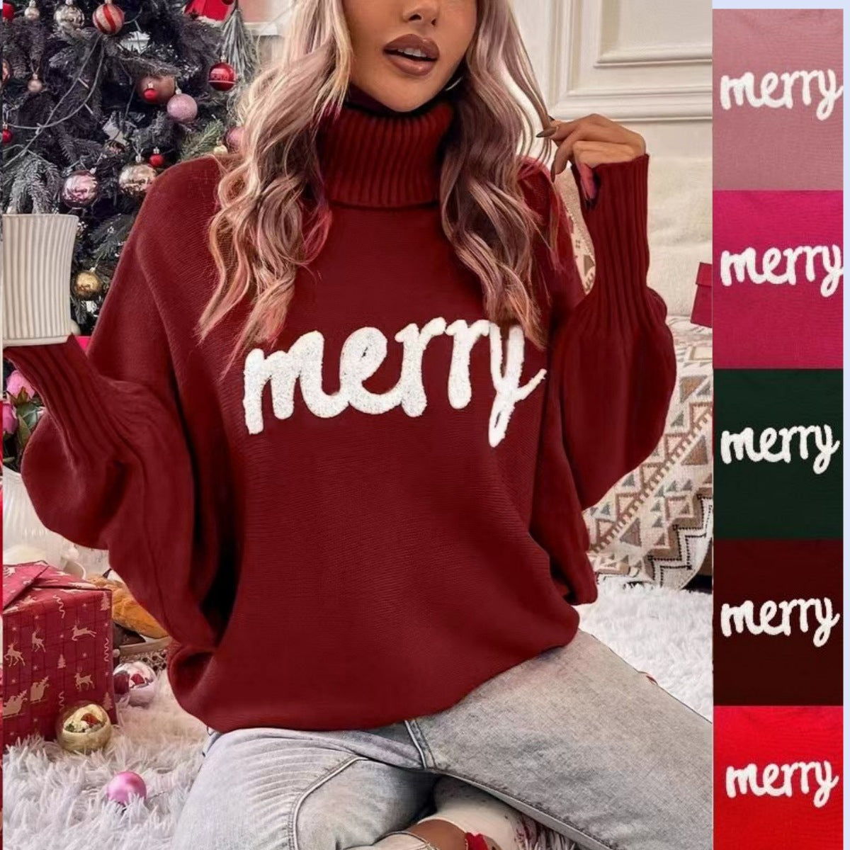 Women's Sweater Loose High-neck Bat-sleeve Knitwear